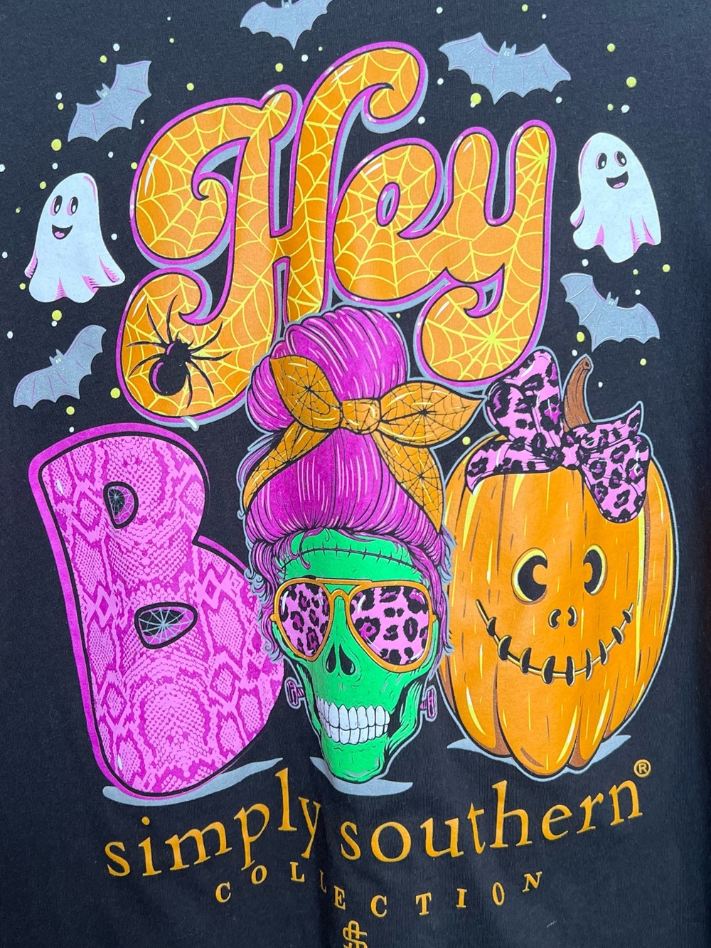 Simply Southern Black Long Sleeve Tee ‘Hey Boo’ Halloween Graphics. Size Small. - Picture 6 of 12
